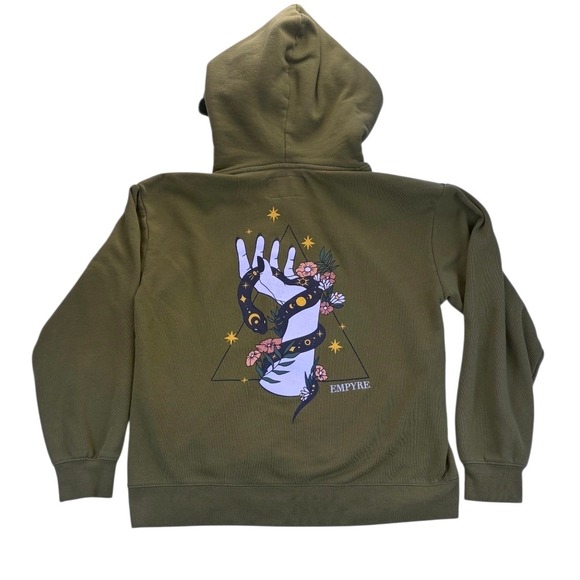 Empyre Tops - Empyre Elena Snake Hoodie Womens Large Olive Green Sherpa Lined Pullover Graphic